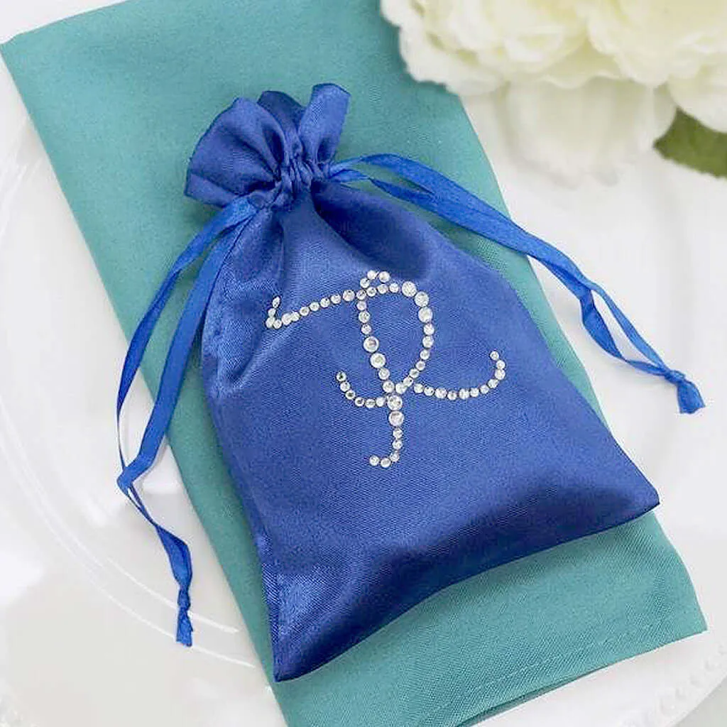 100 Pack Personalized Diamond Letter Satin Wedding Favor Bags with Drawstring 5"x7"