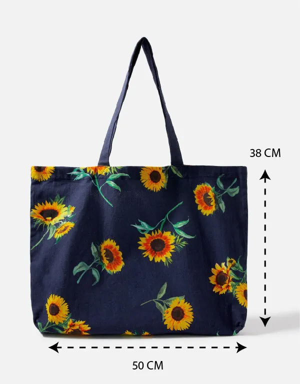 Accessorize London women's Blue Fabric Sunflower Canvas Shopper bag