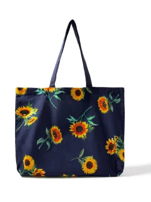 Accessorize London women's Blue Fabric Sunflower Canvas Shopper bag