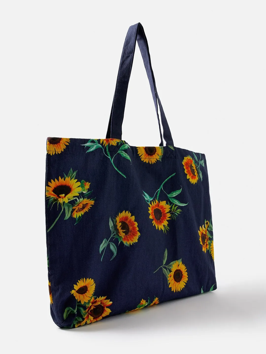 Accessorize London women's Blue Fabric Sunflower Canvas Shopper bag