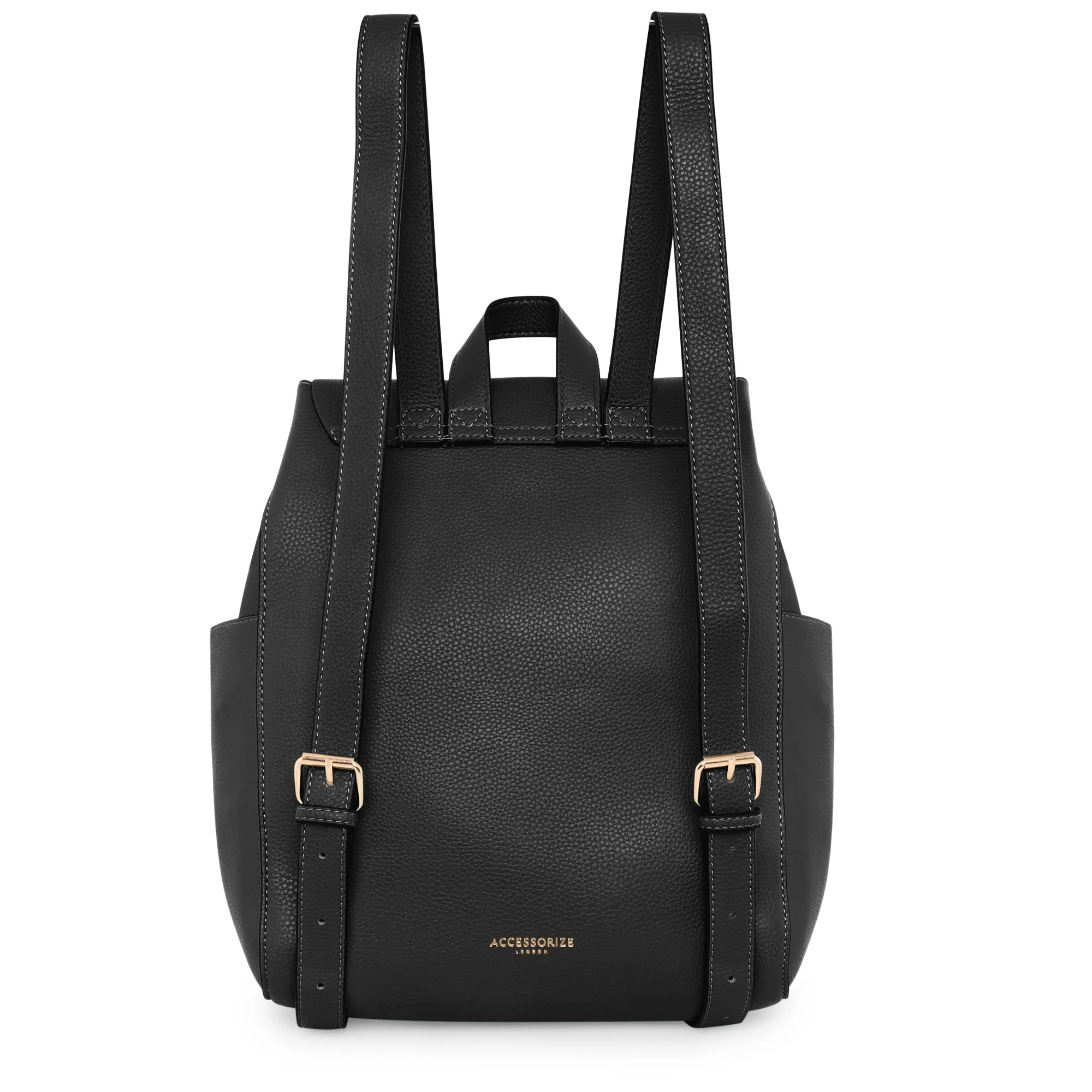 Accessorize London Women's Faux Leather Black Nikki zip backpack bag