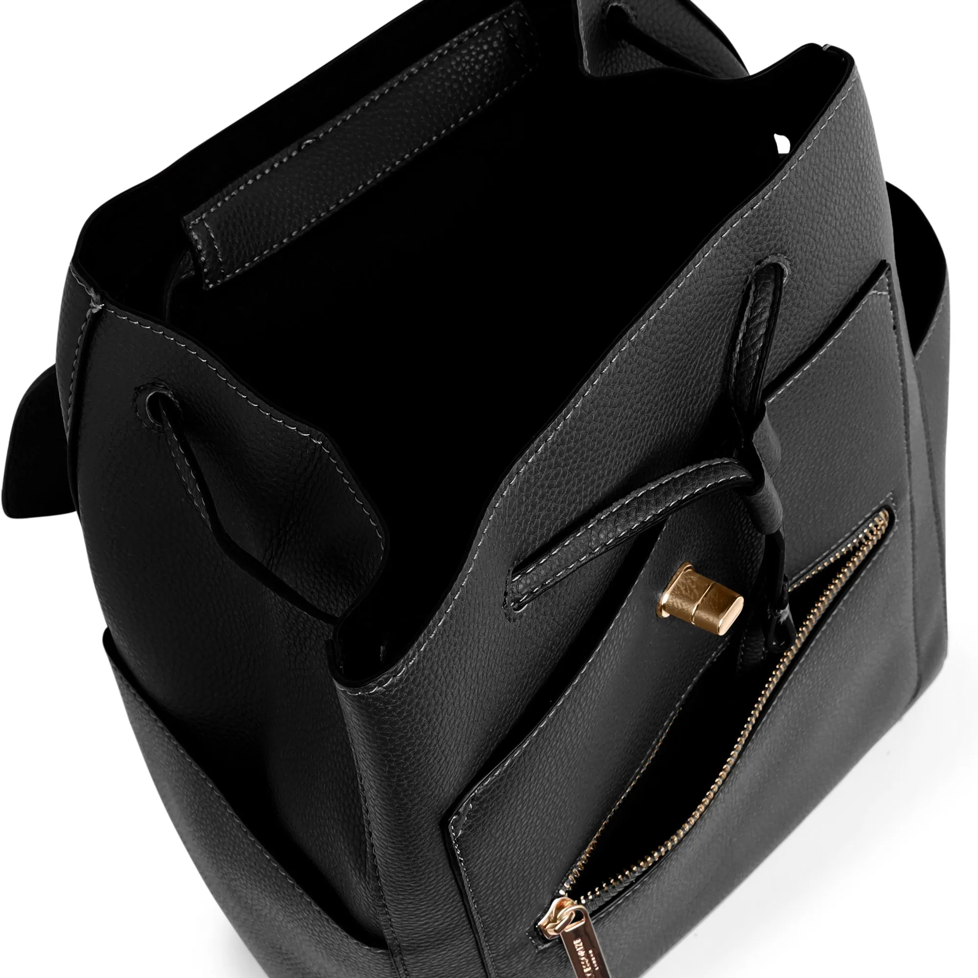 Accessorize London Women's Faux Leather Black Nikki zip backpack bag