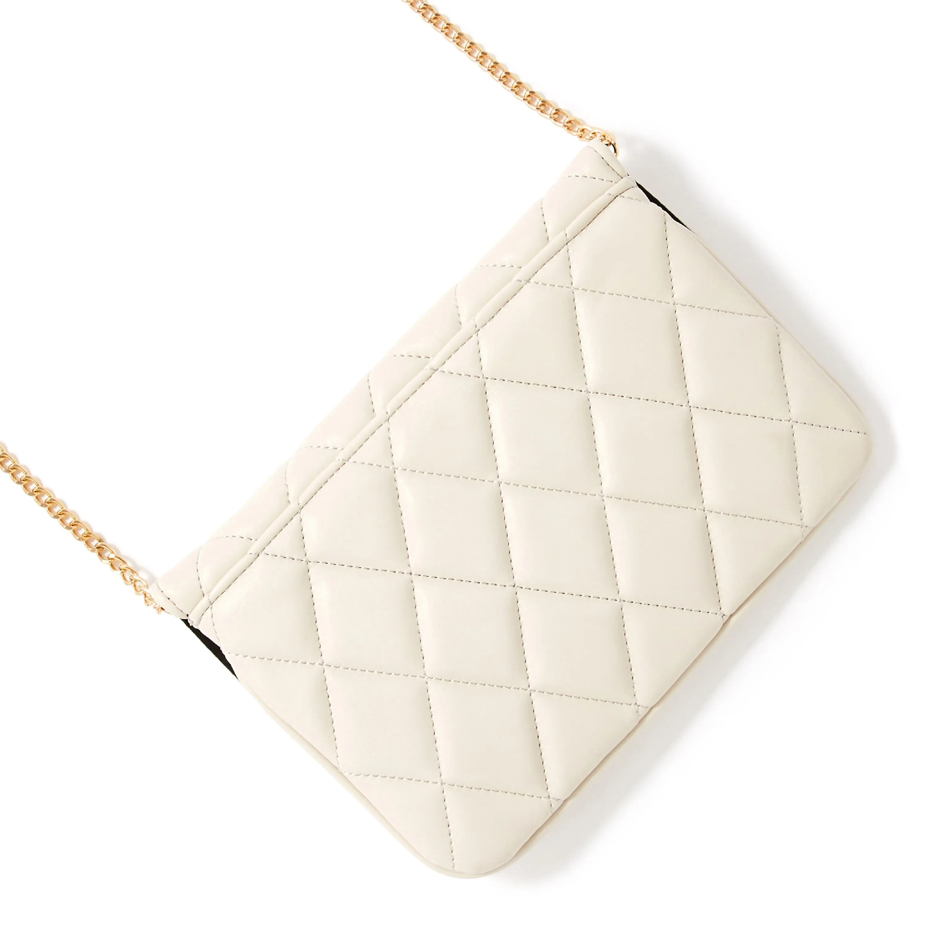 Accessorize London Women's Faux Leather White Quilted Sling bag