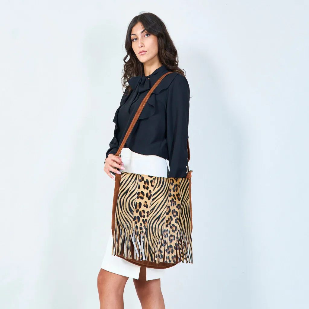 Animal print fringe crossbody bags wholesale