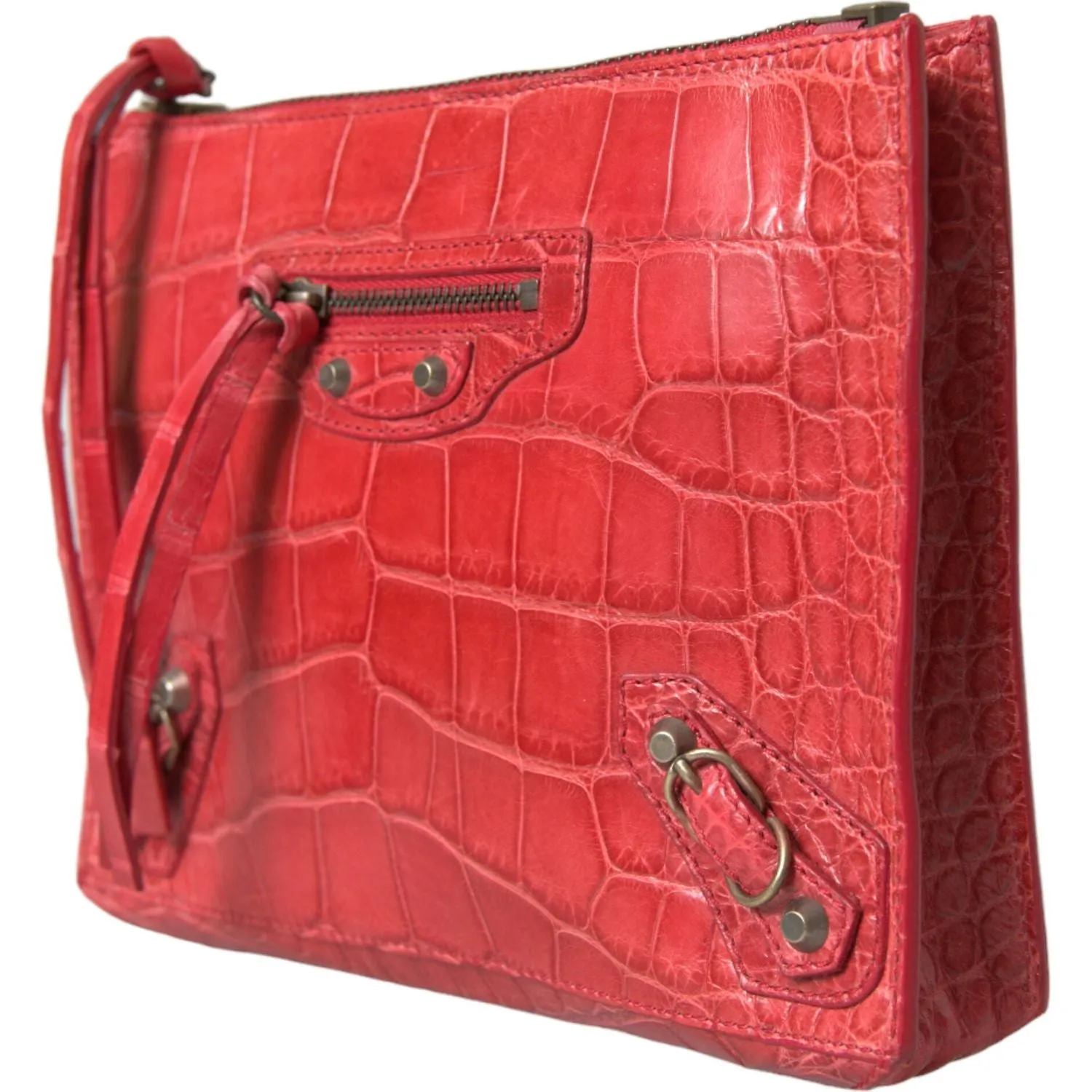 Balenciaga Exotic Red Alligator Leather Clutch