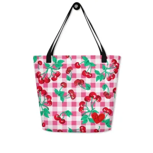 Bethany Cherry Girl Pink Gingham Oversized Tote Bag | Pinup Couture Relaxed