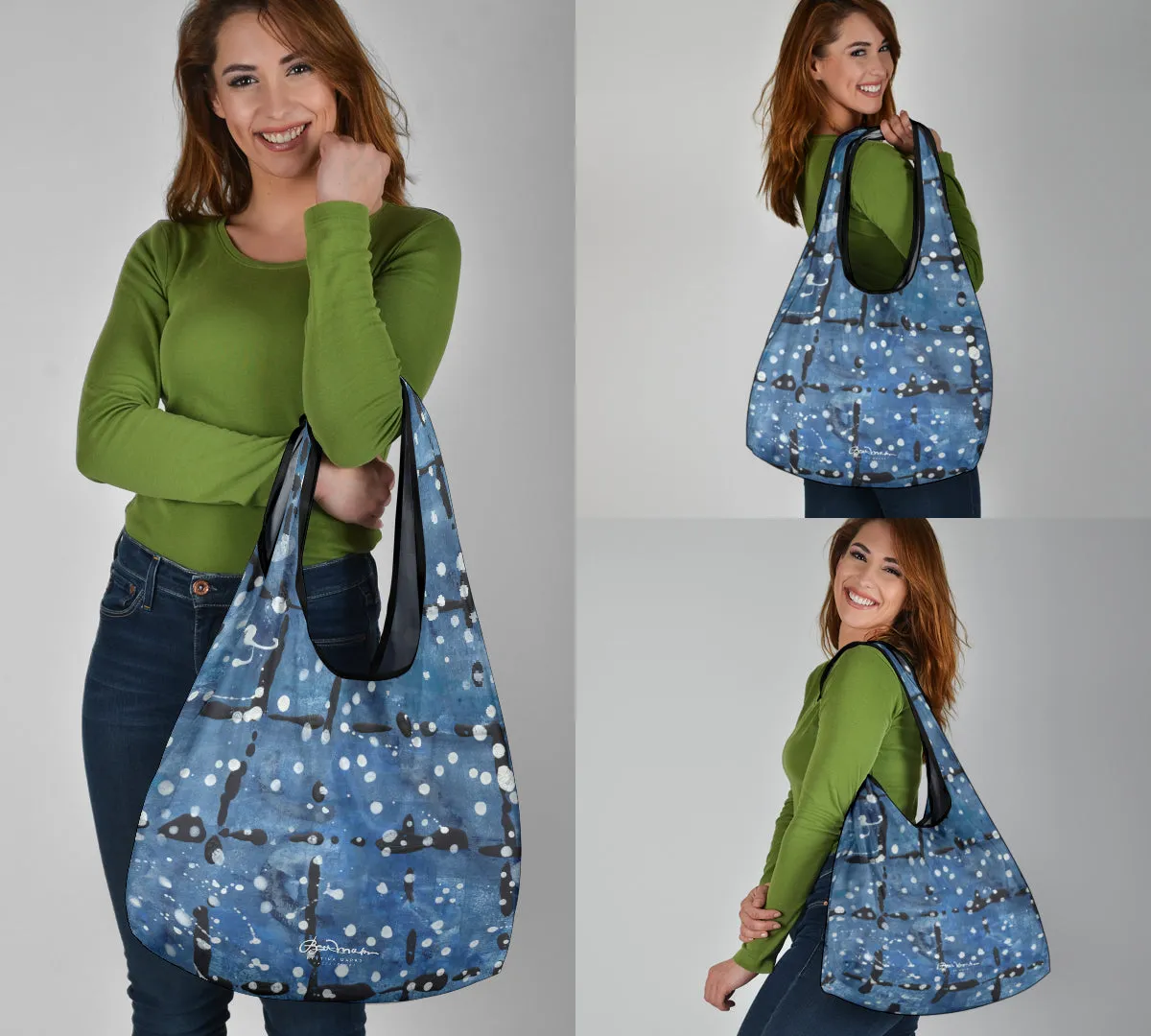 Blu&White Dotted Plaid Grocery Bag