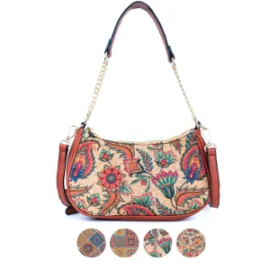 Bohemian Chic Printed Cork & Brown PU Leather Crossbody Bag BAG-2336