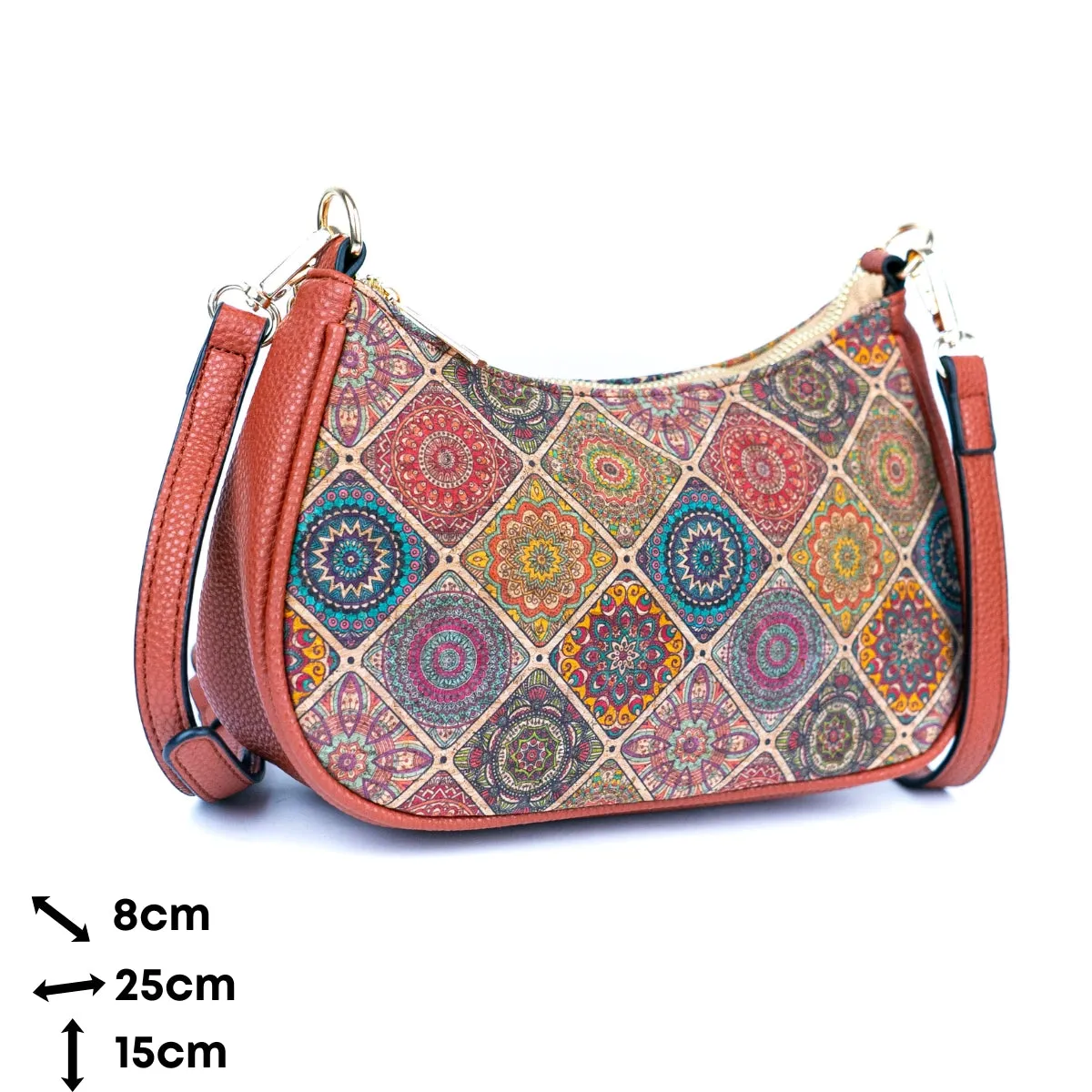 Bohemian Chic Printed Cork & Brown PU Leather Crossbody Bag BAG-2336