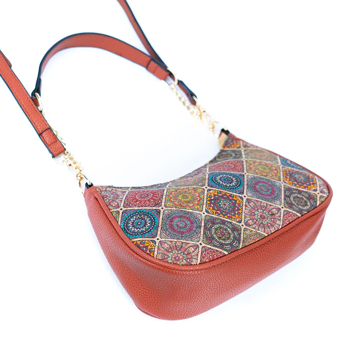 Bohemian Chic Printed Cork & Brown PU Leather Crossbody Bag BAG-2336