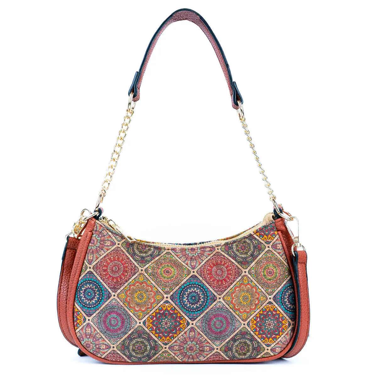 Bohemian Chic Printed Cork & Brown PU Leather Crossbody Bag BAG-2336