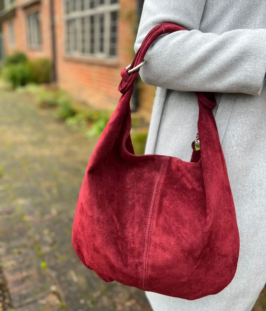 Burgundy Suede Zipped Tote Bag