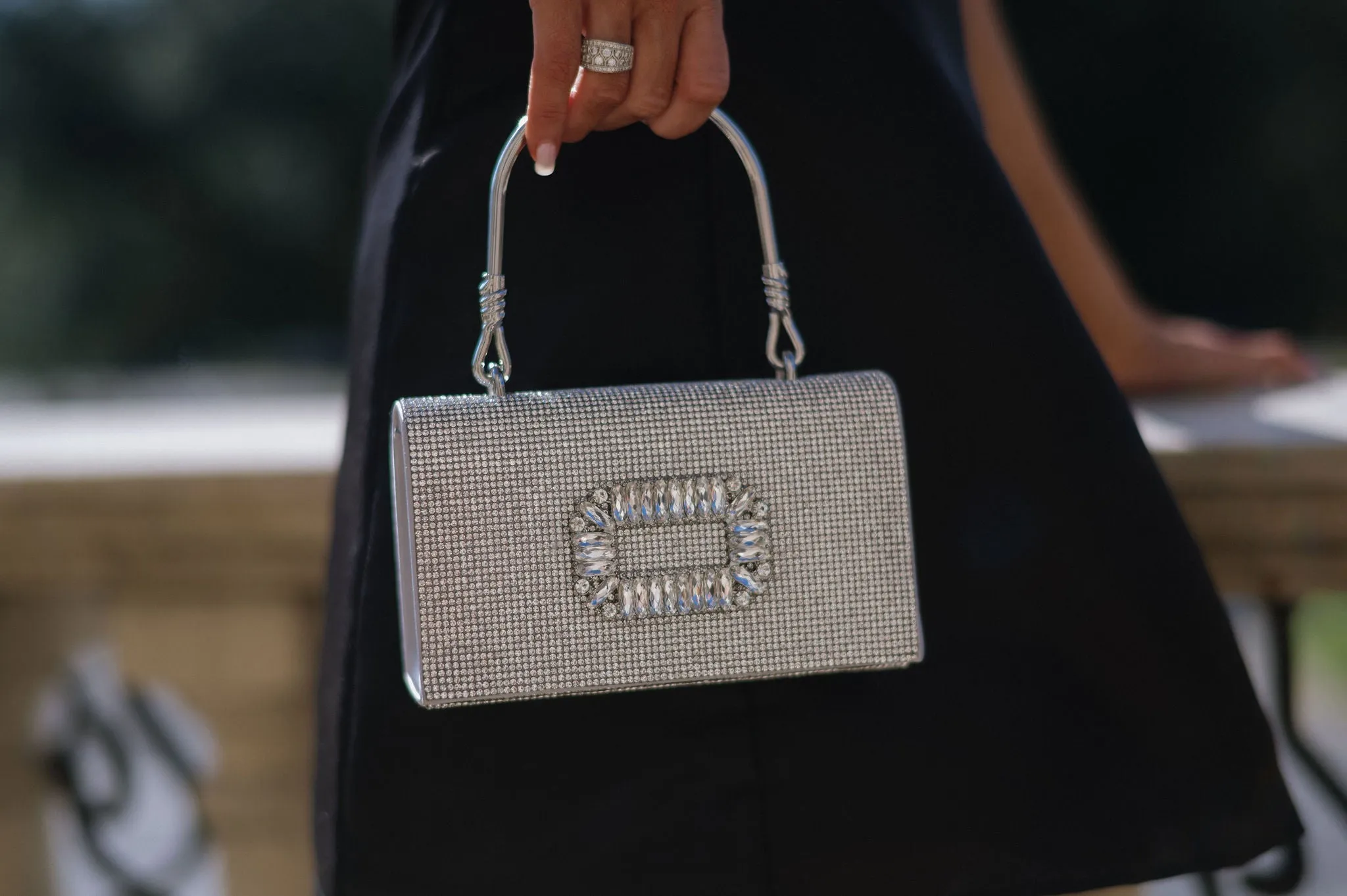 Cindy Rhinestone Handbag - Silver