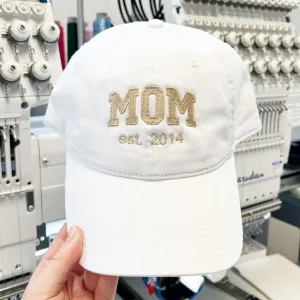 Custom Varsity Embroidered MOM Est. Baseball Hat