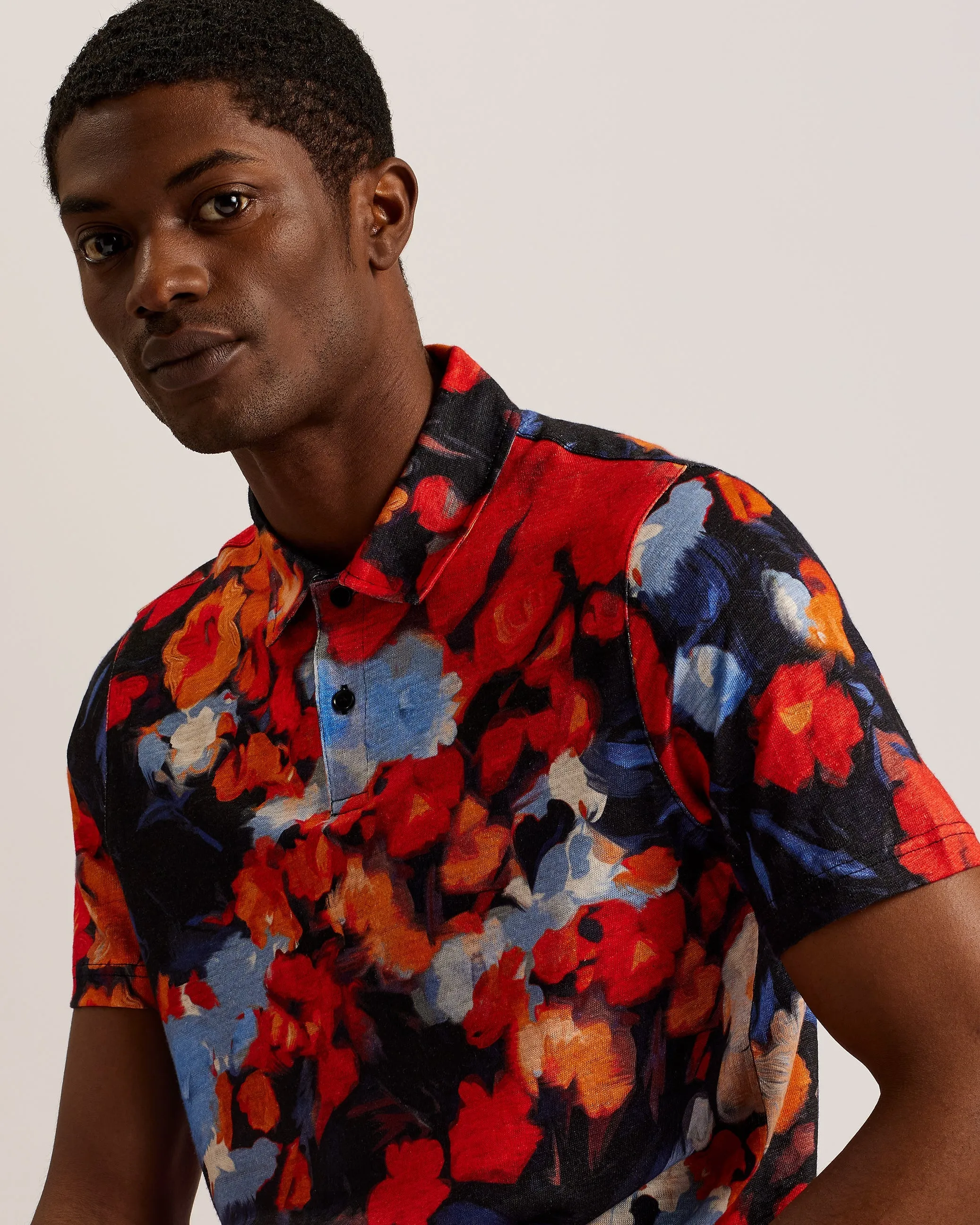 Darly Ss Regular Floral Linen Printed Polo Red