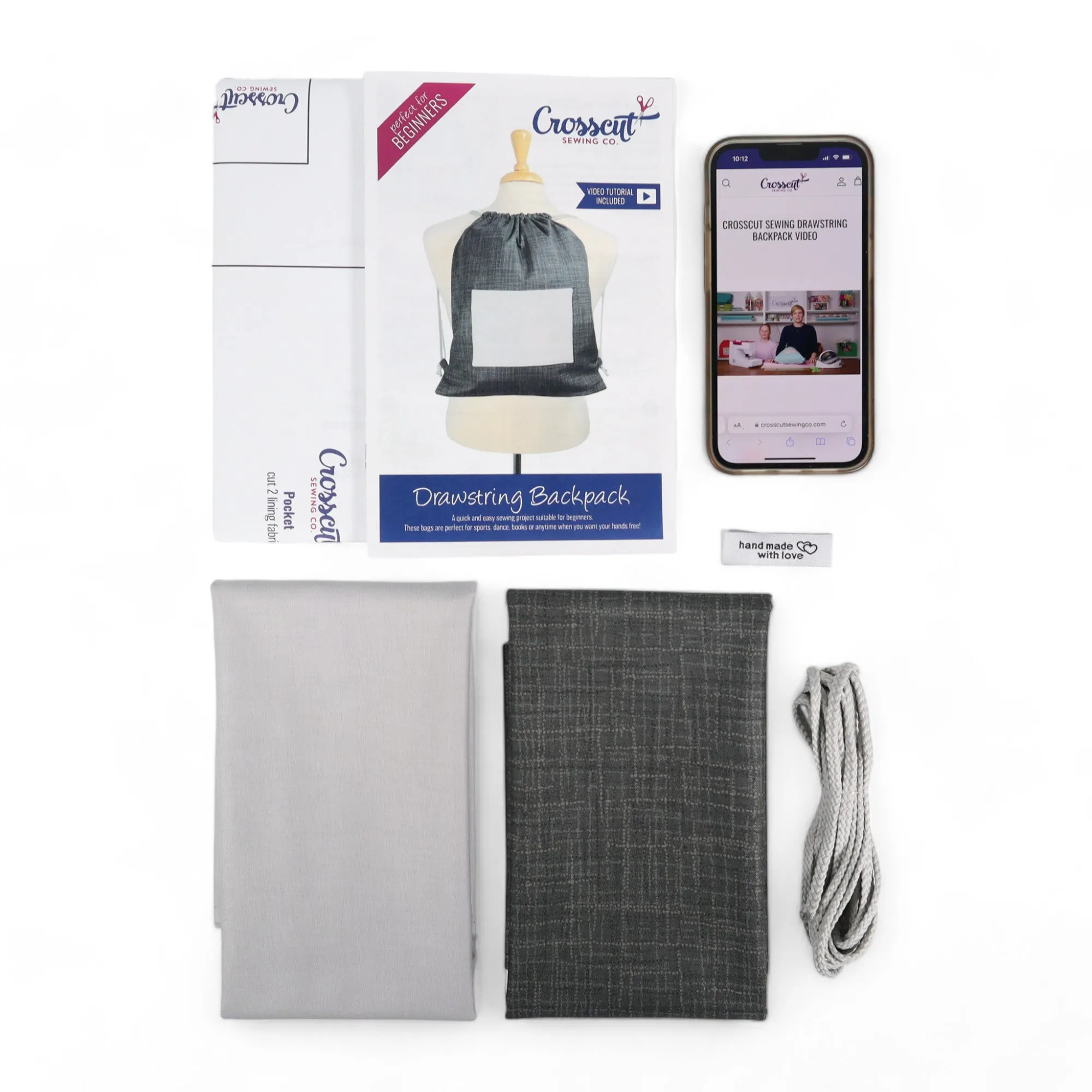 Drawstring Backpack Sewing Kit  - Gray