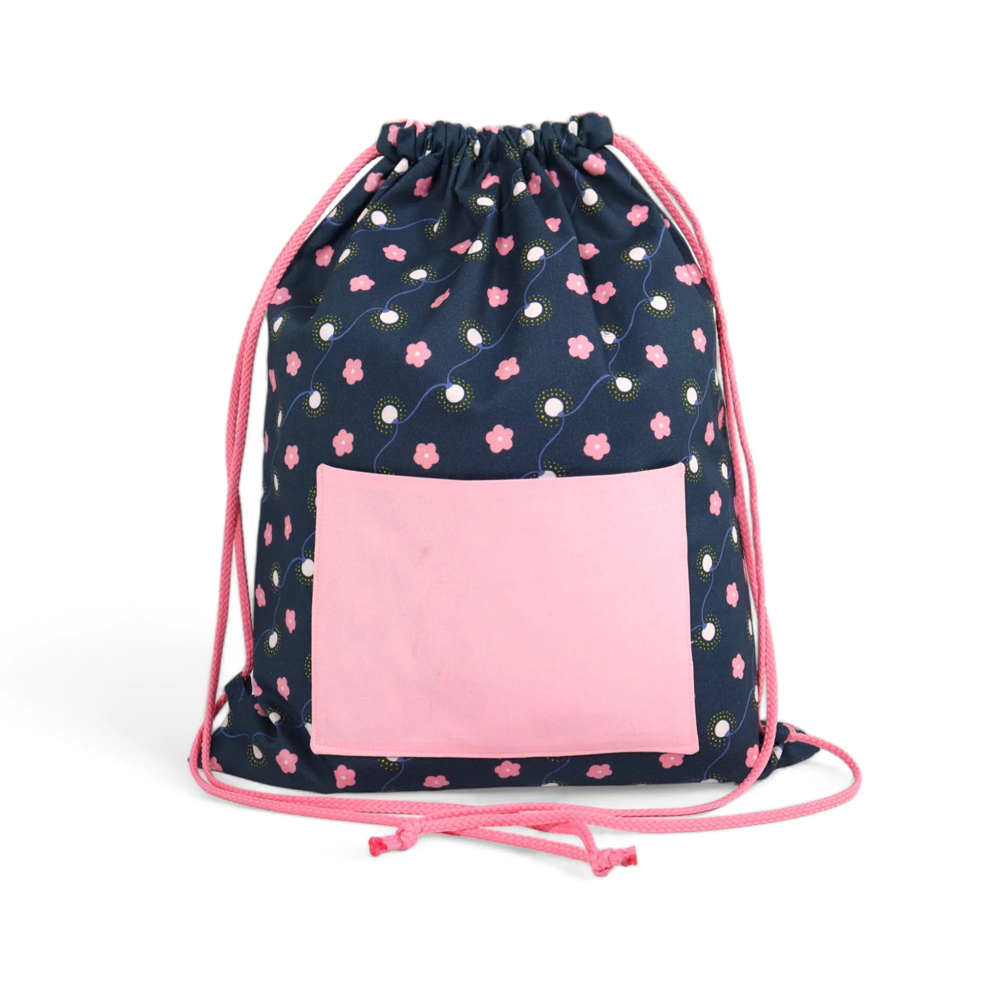 Drawstring Backpack Sewing Kit  - Navy & Pink Floral