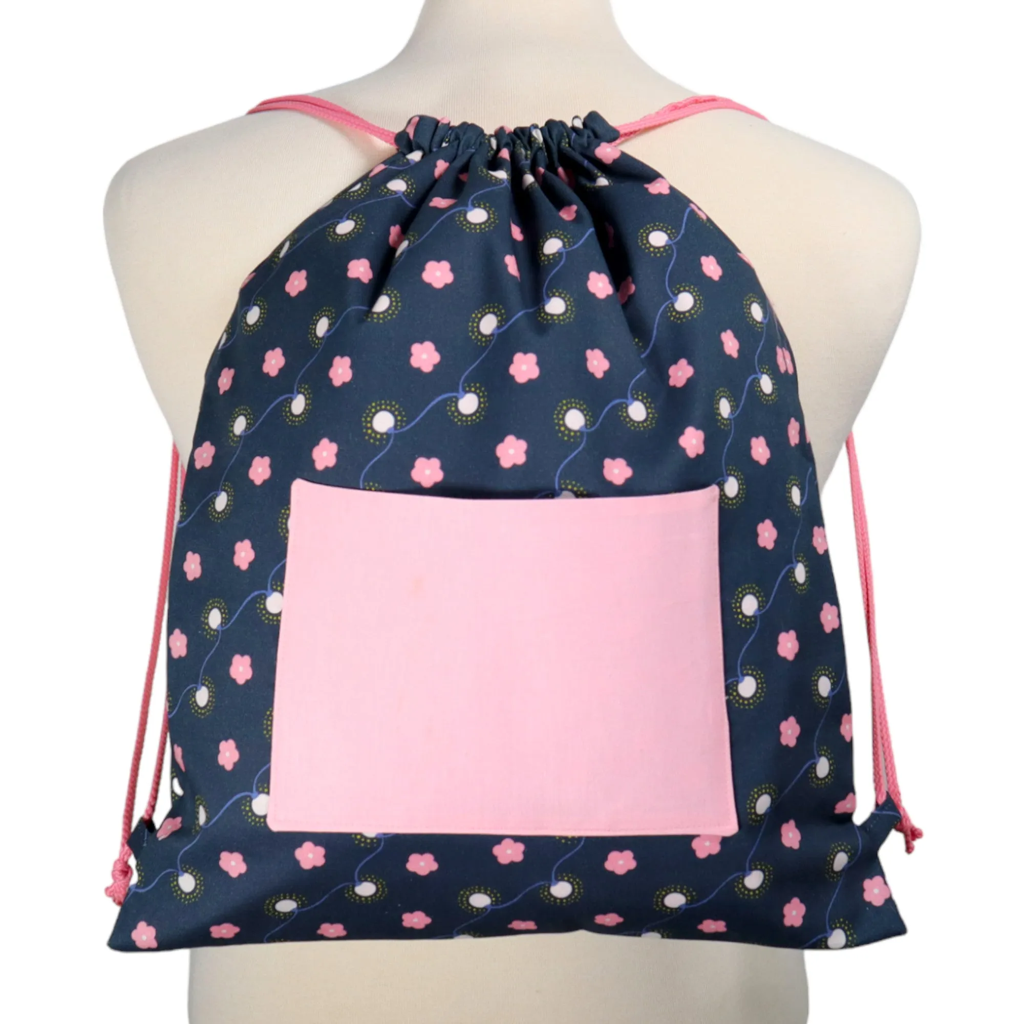 Drawstring Backpack Sewing Kit  - Navy & Pink Floral