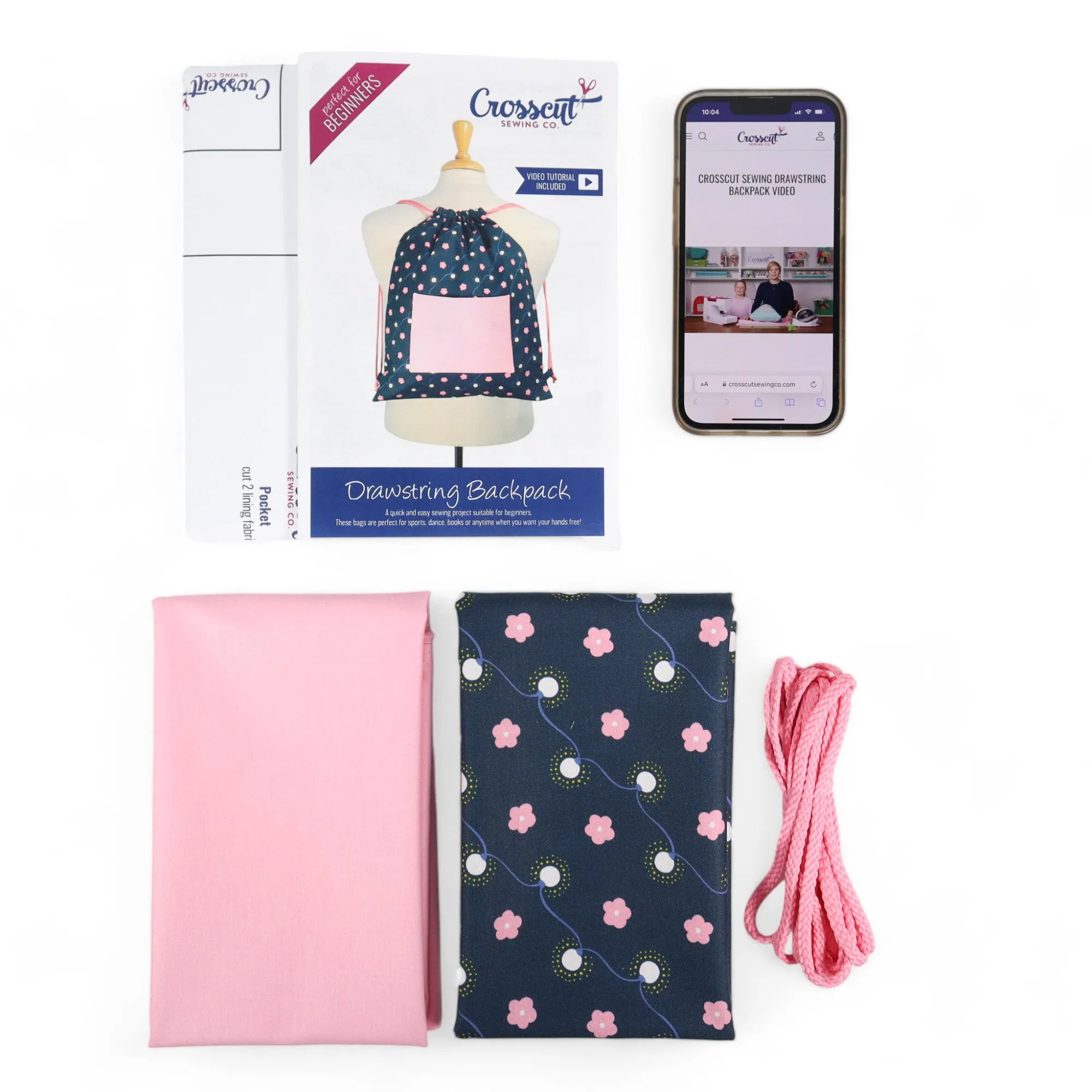 Drawstring Backpack Sewing Kit  - Navy & Pink Floral