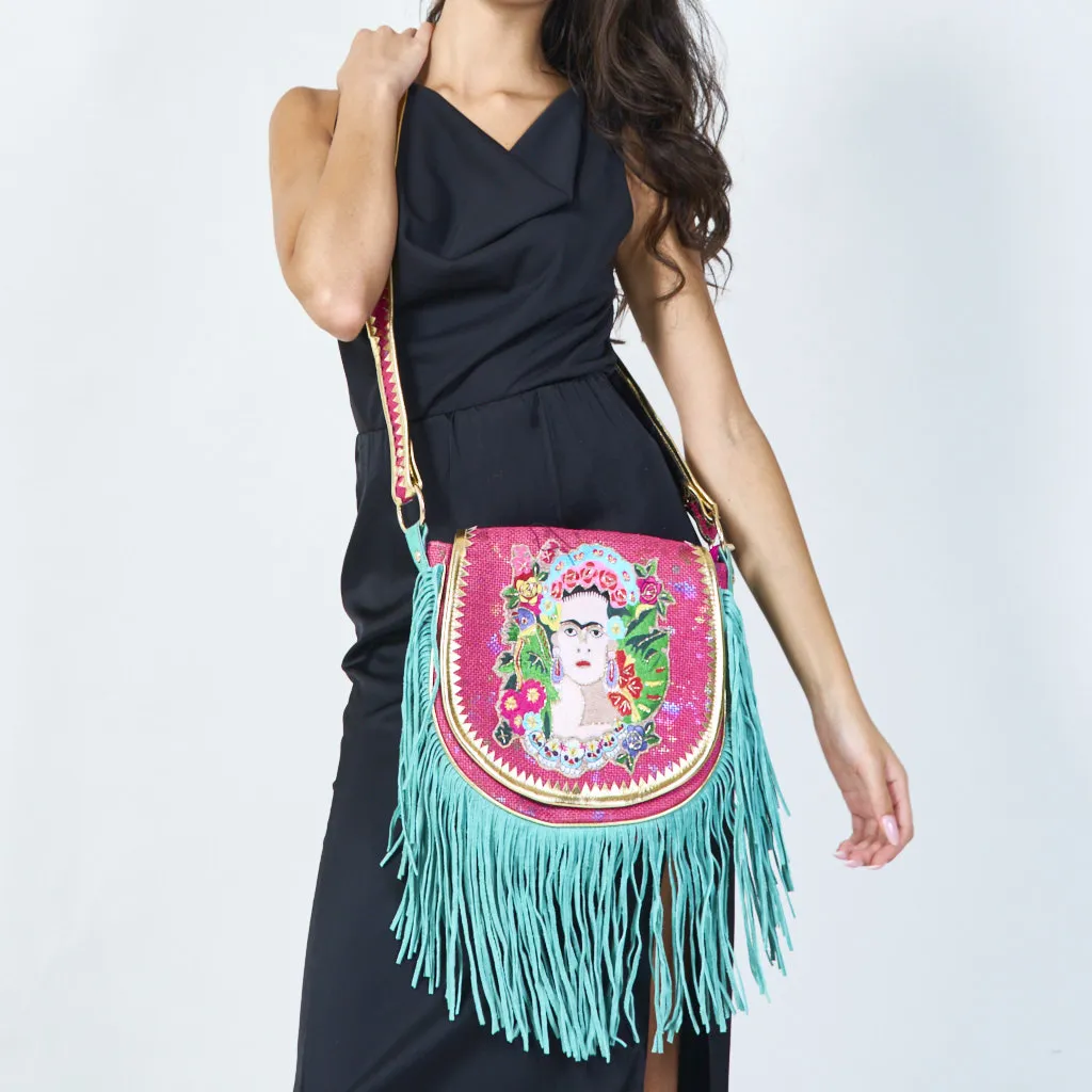 Embroidered fringe crossbody bag wholesale