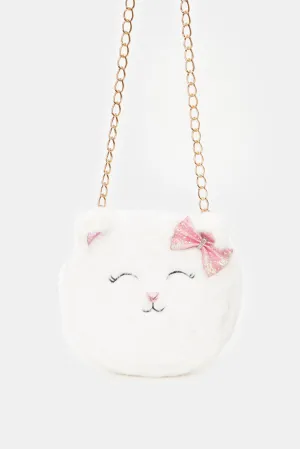 Girls White Faux Fur Cross Body Bag