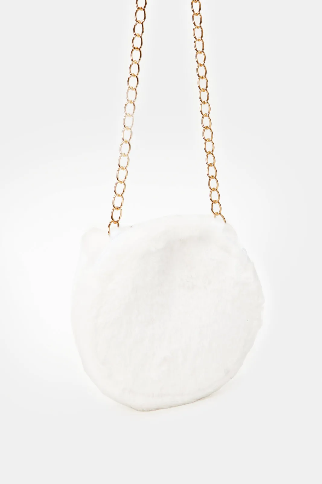 Girls White Faux Fur Cross Body Bag