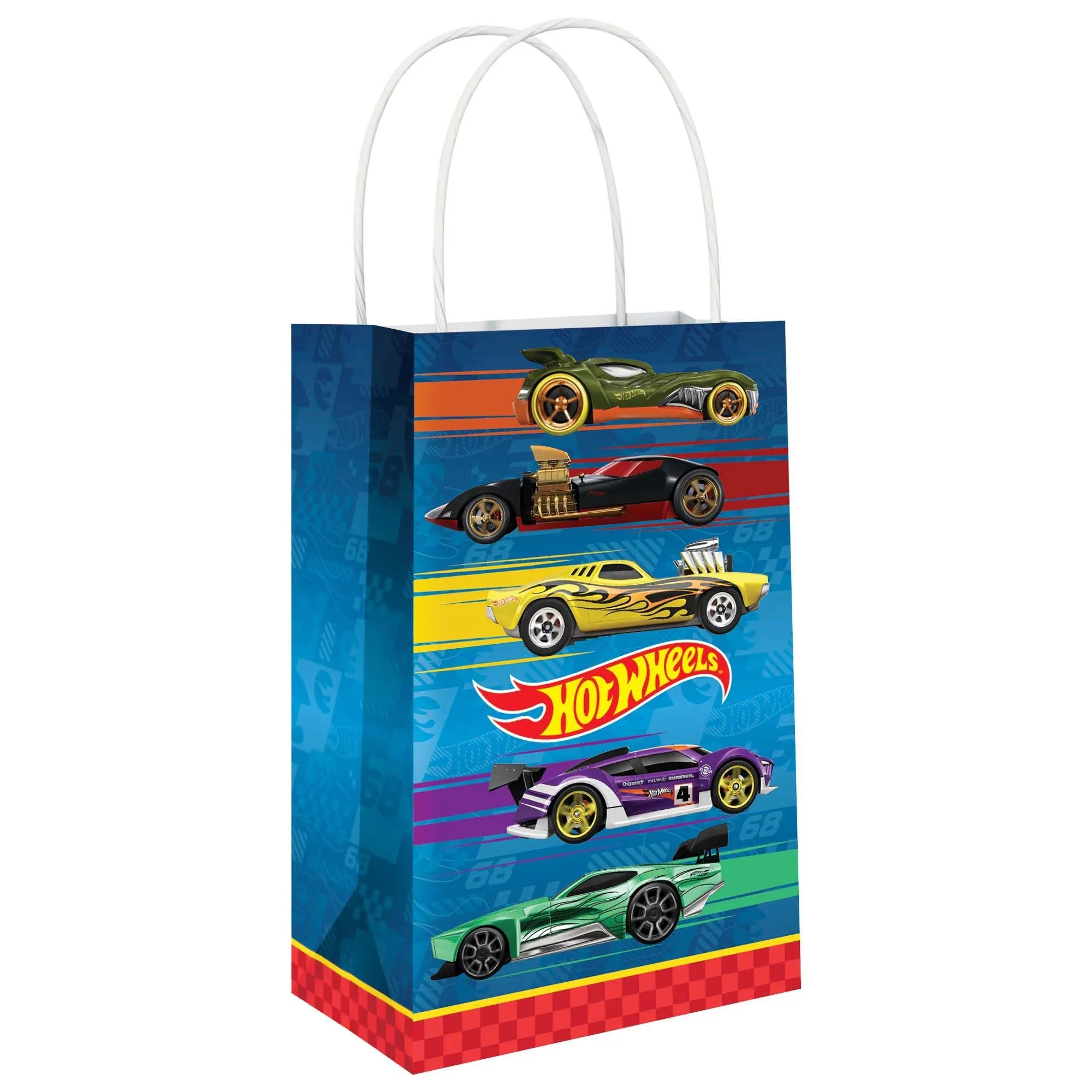 Hot Wheels Printed Paper Kraft Favour Paper Bags, 8 1/4 x 5 1/4 x 3 Inches, 8 Count