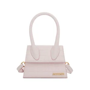 Le Chiquito Moyen Croc Embossed Leather Bag in Pale Pink