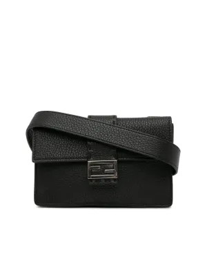 Leather Flat Convertible Belt Baguette with Push Lock Closure