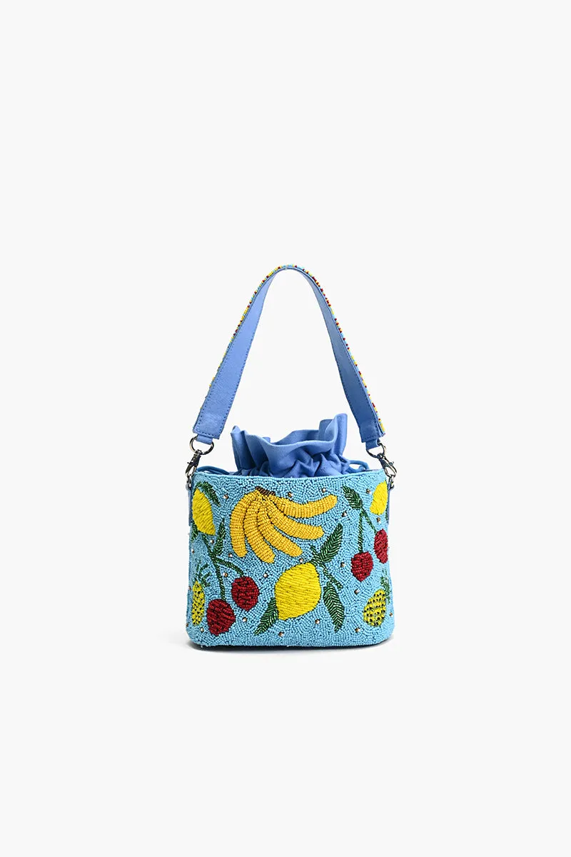 Lush Fruits Beaded Bucket Bag