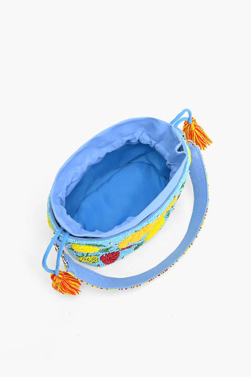 Lush Fruits Beaded Bucket Bag