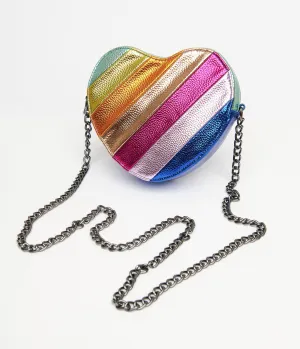 Metallic Rainbow Heart Leatherette Crossbody Bag