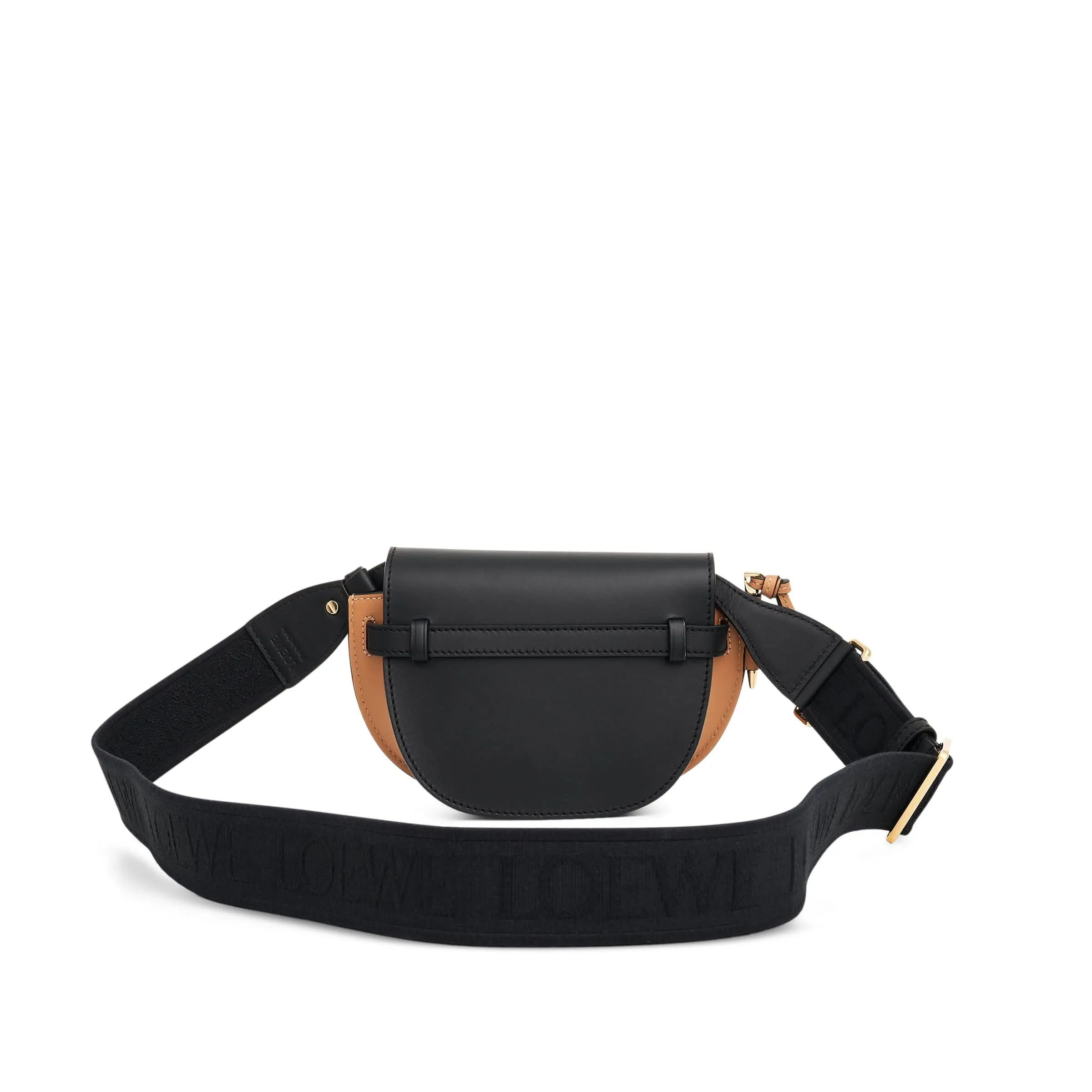 Mini Gate Dual Bag in Soft Calfskin and Jacquard Strap in Black/Warm Desert