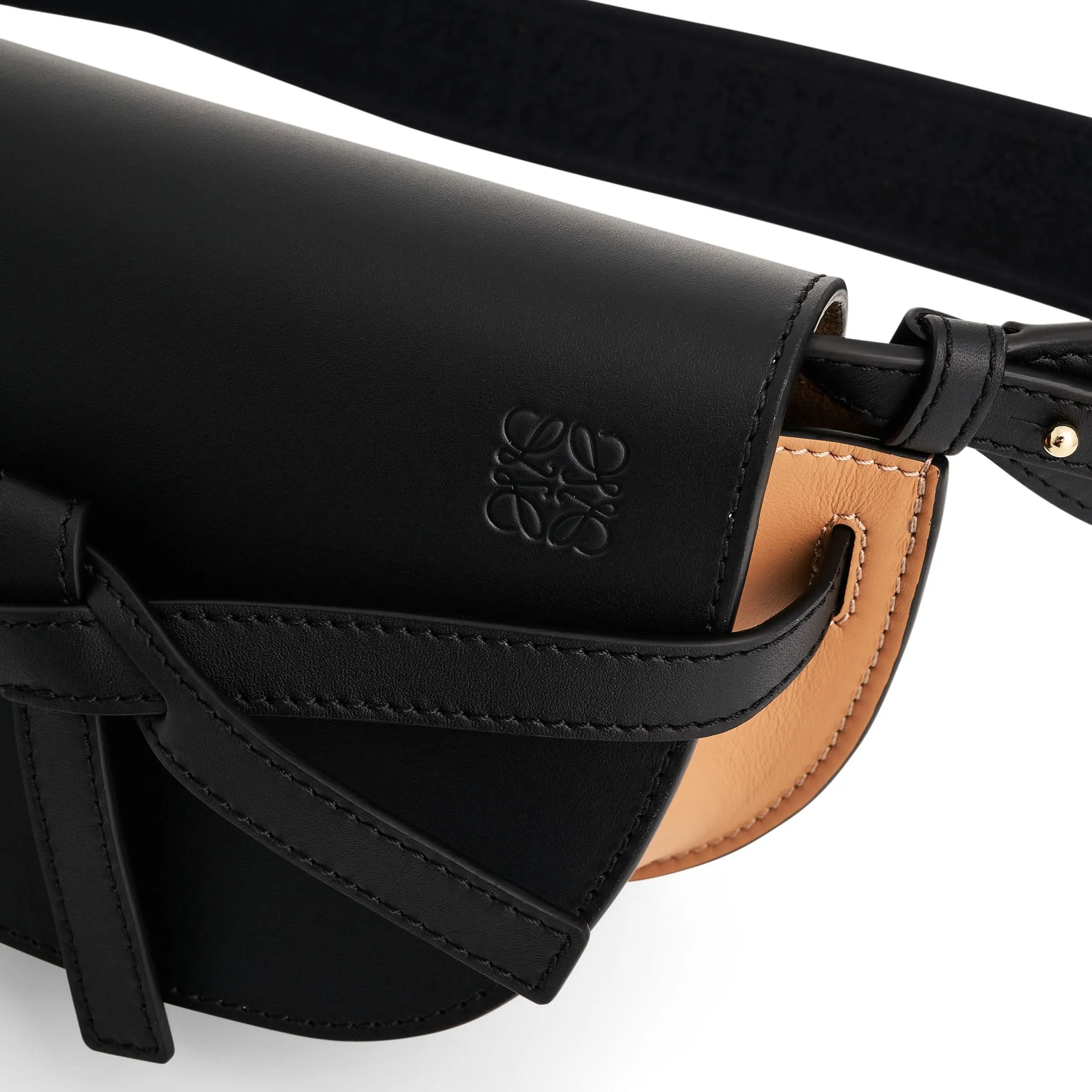 Mini Gate Dual Bag in Soft Calfskin and Jacquard Strap in Black/Warm Desert