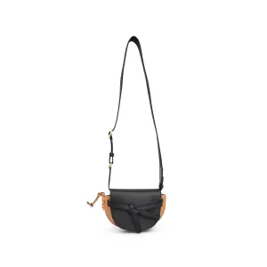 Mini Gate Dual Bag in Soft Calfskin and Jacquard Strap in Black/Warm Desert