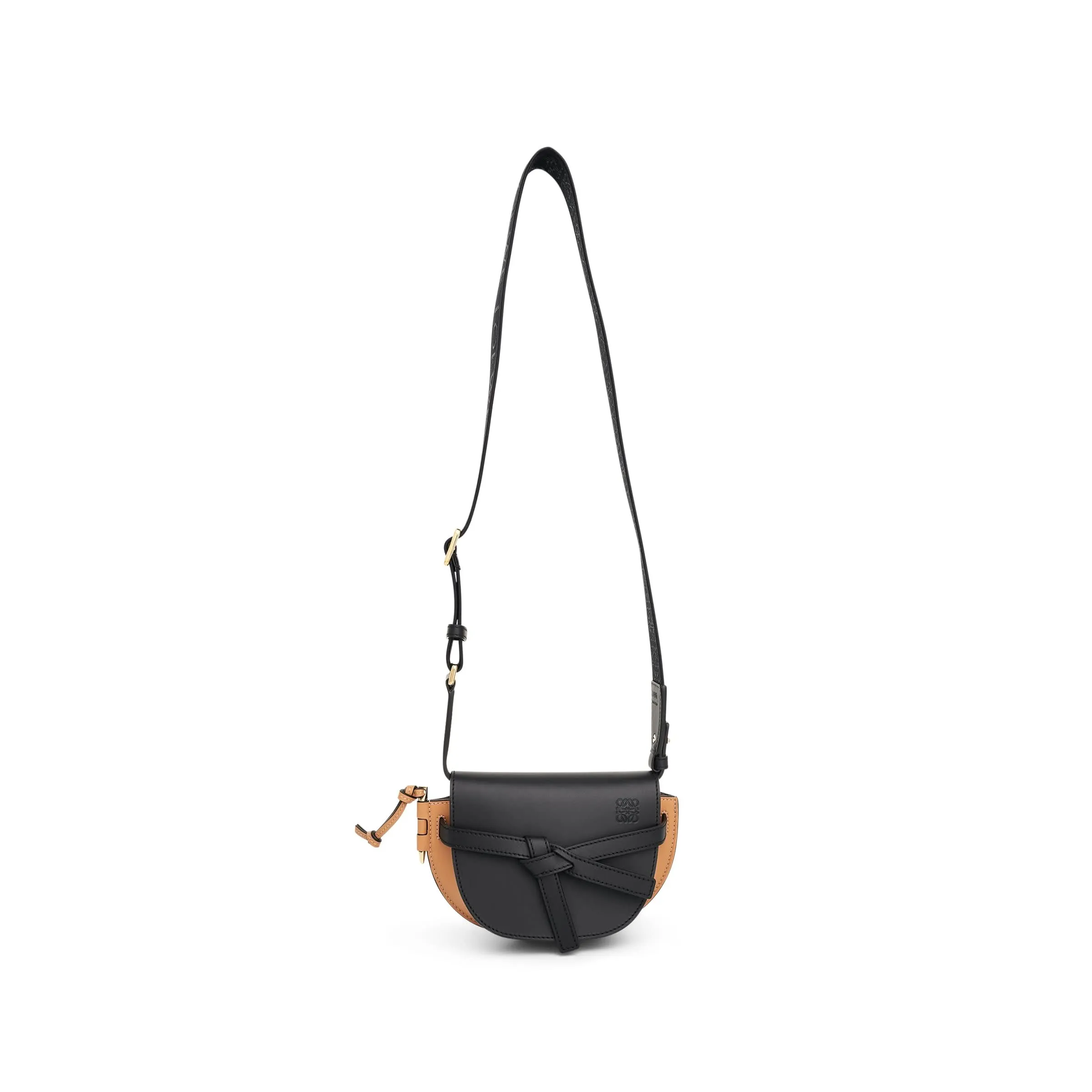 Mini Gate Dual Bag in Soft Calfskin and Jacquard Strap in Black/Warm Desert