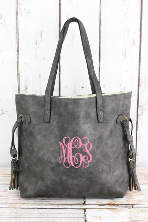 NGIL Dark Gray Faux Leather Side Tassel Tote