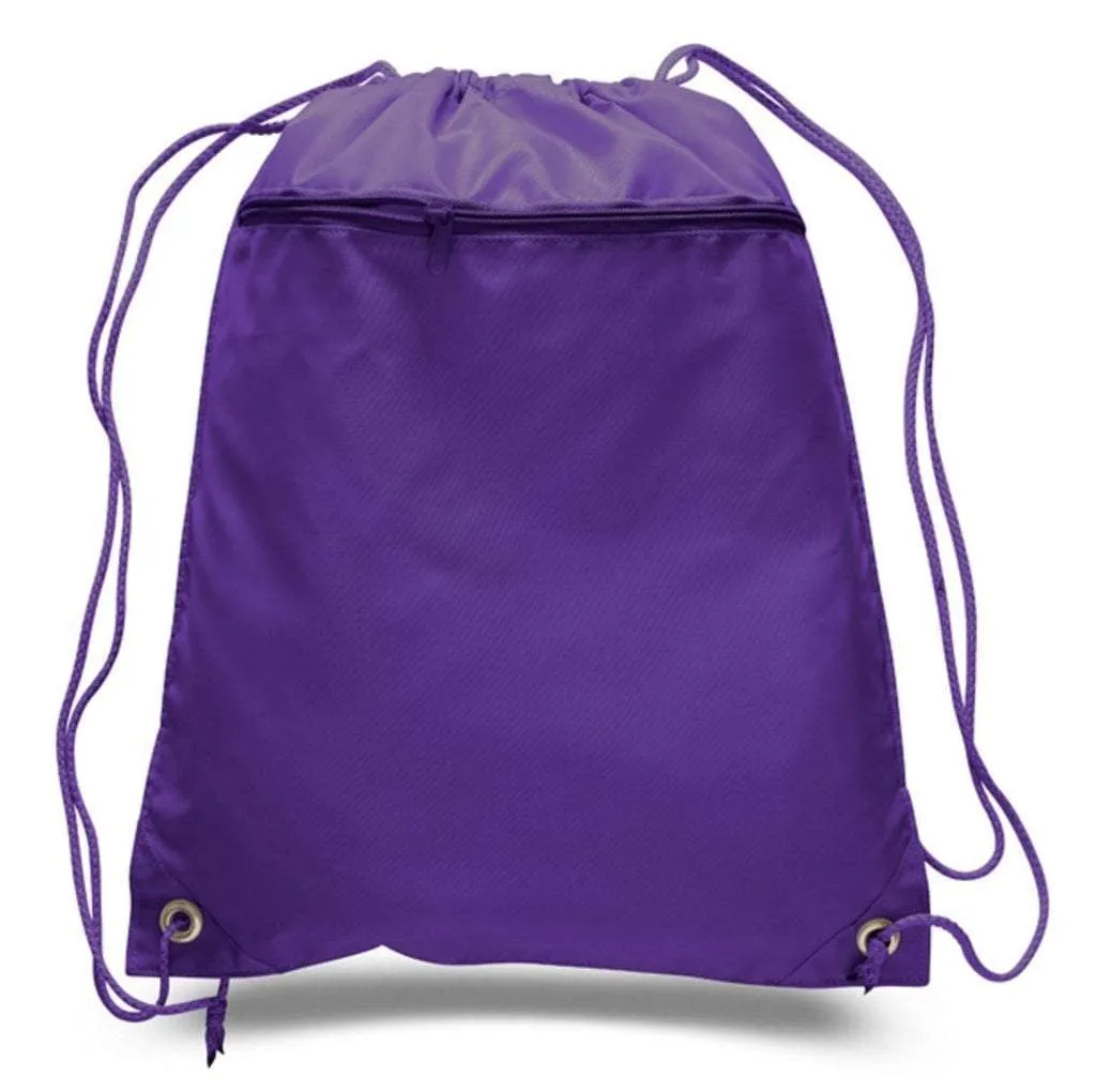 Polyester Cheap Drawstring Bags with Front Pocket