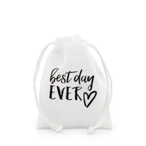 "best day ever" Print Muslin Drawstring Favor Bag - Small (Pack of 12)