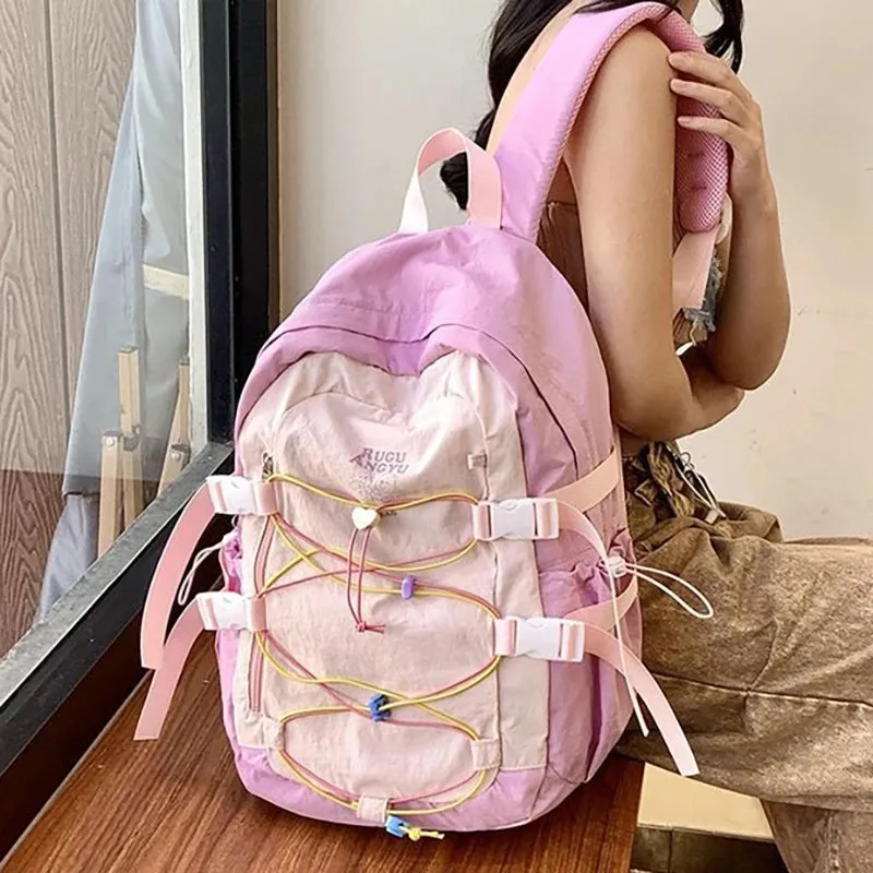 Sohiwoo Lightweight Women Backpack Fashion Aesthetic Patchwork Outdoor Mochilas Para Mujer Large Capacity Casual Students Bags