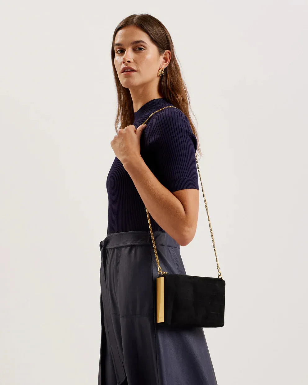 Ted Baker Jeiner Bar Detail Suede Crossbody Clutch Bag | Black