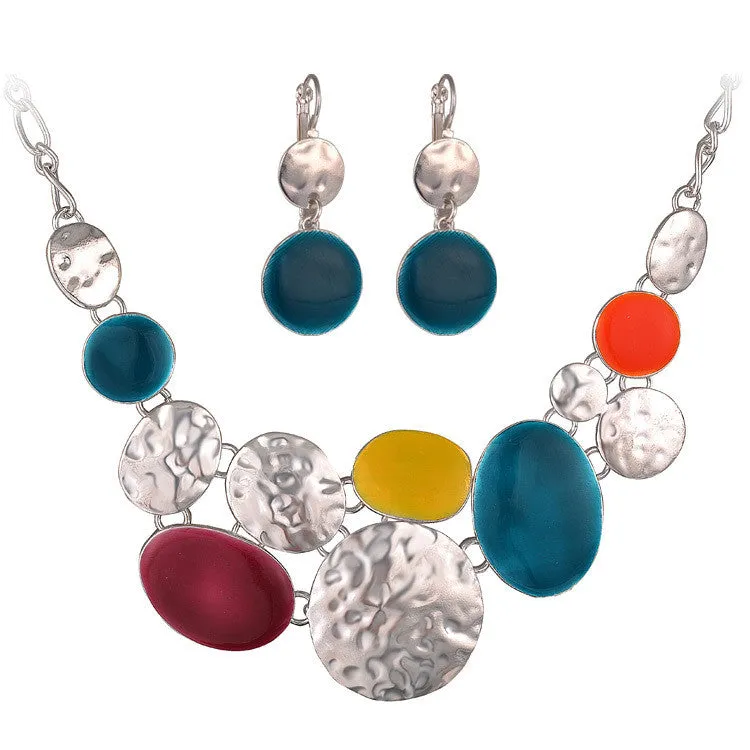 Top Quality Fashion Necklaces For Women Earrings Jewelry Sets Necklace And Earrings Set Blue&Yellow Enamel Pendants