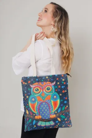 Tote Bag- Dark Blue Single Owl