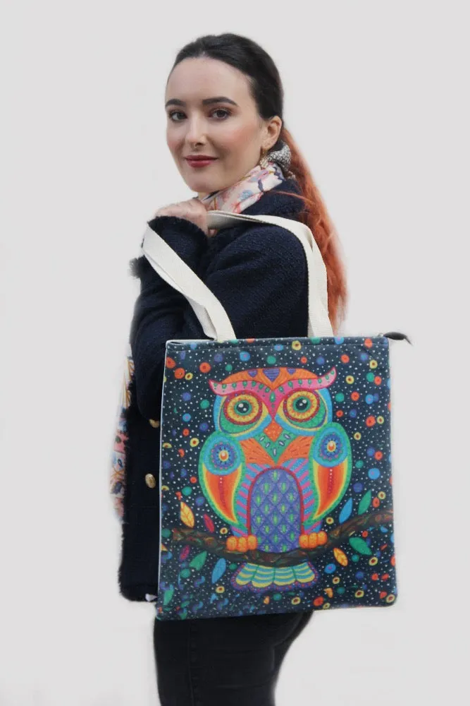 Tote Bag- Dark Blue Single Owl