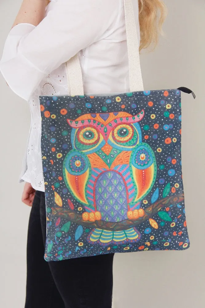 Tote Bag- Dark Blue Single Owl