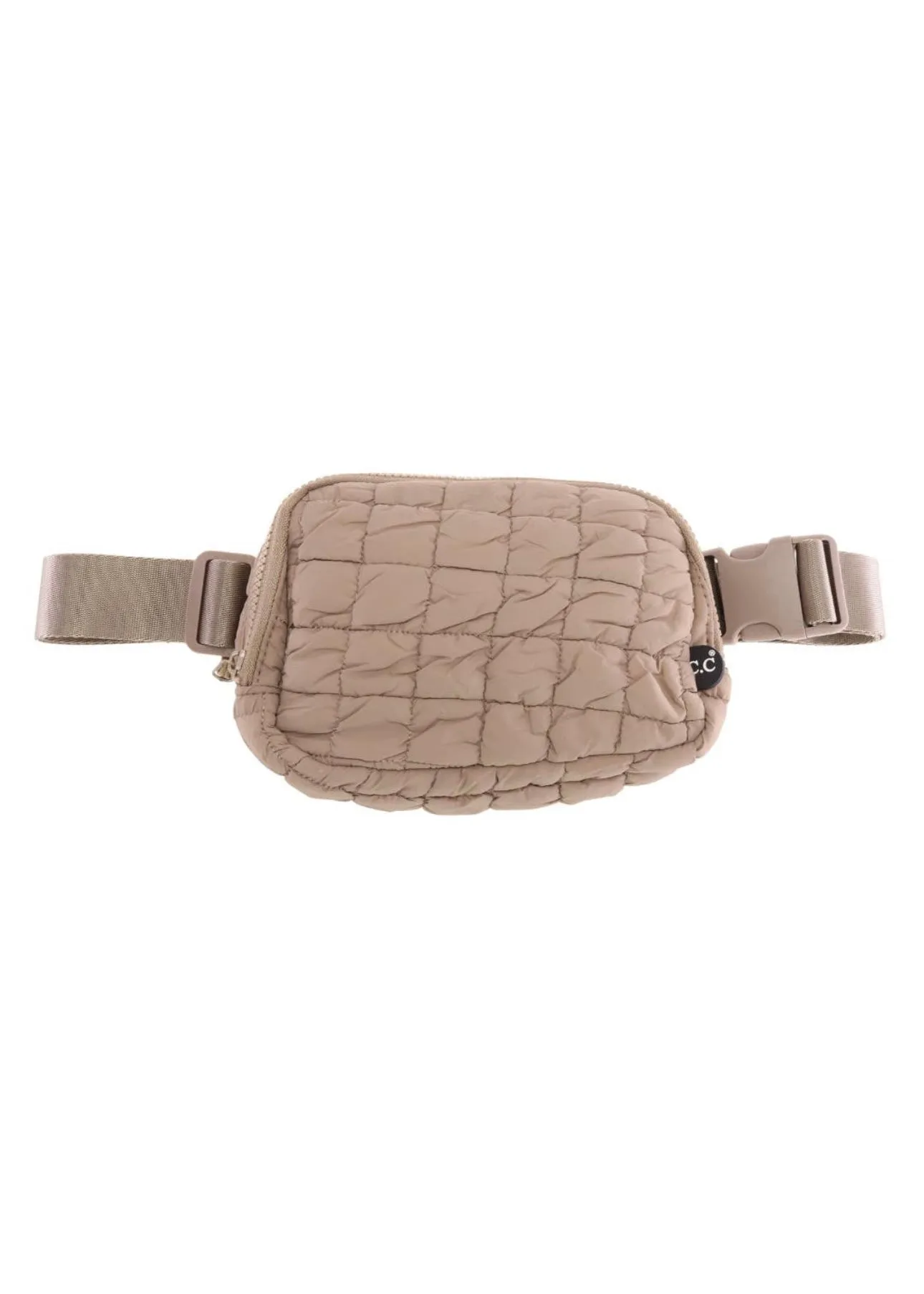 Trendy Quilted Taupe Puffer Crossbody Bag