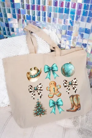 Turquoise Country Christmas Canvas Jumbo Tote