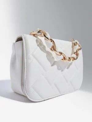 Westside White Quilted Chain-Strap Sling Bag