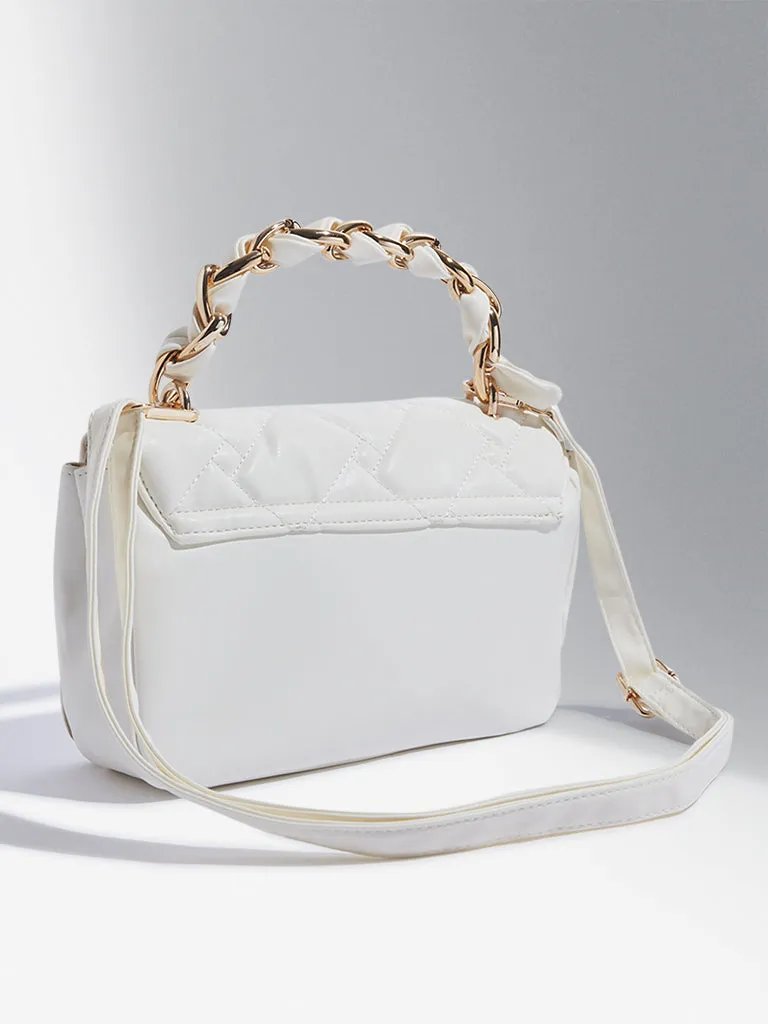 Westside White Quilted Chain-Strap Sling Bag