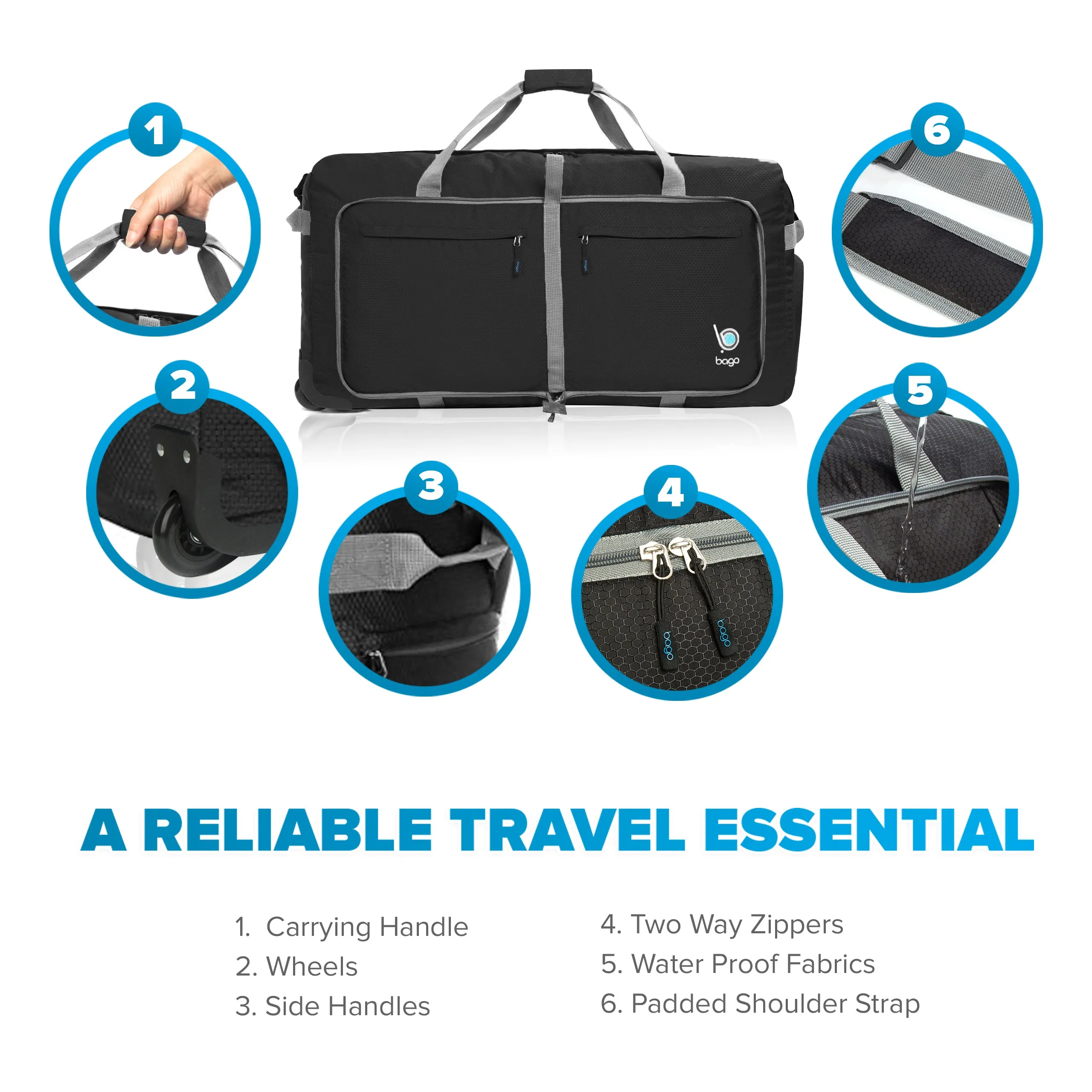 Wheeled Duffle Bag Luggage - 100L Large Rolling Duffel Bag 30 inch Folding Duffle Bag